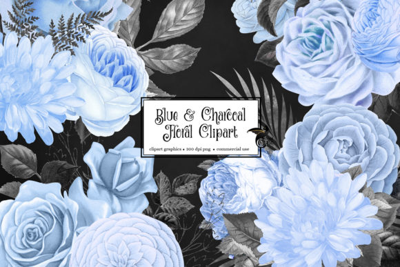 Blue and Charcoal Floral Clipart Review