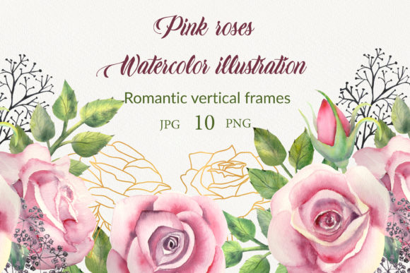 Geometric Frames with Pink Rose Illustrations
