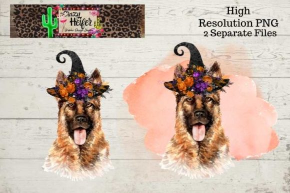 German Shepherd Halloween Witch PNG & Illustrations