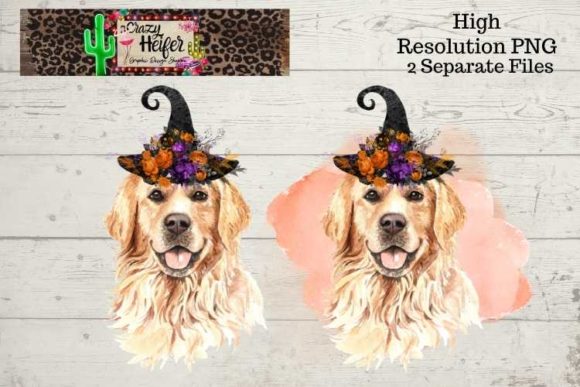 Golden Retriever Halloween Witch PNG Illustrations