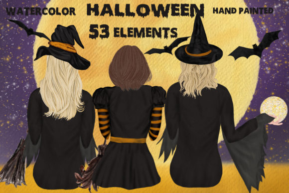 Halloween Witches Sitting Illustrations