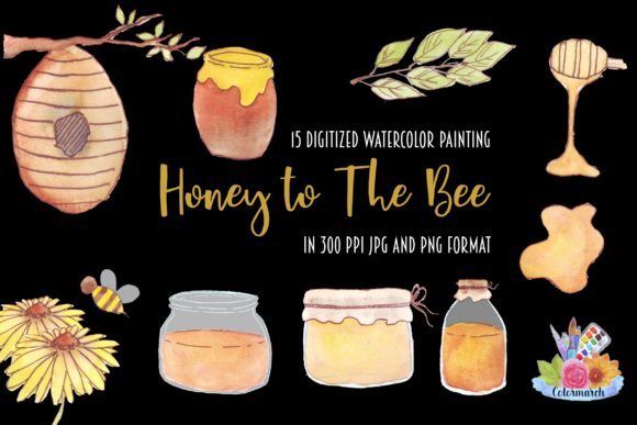 Honey to the Bee Hand Painted Clipart & Illustrations