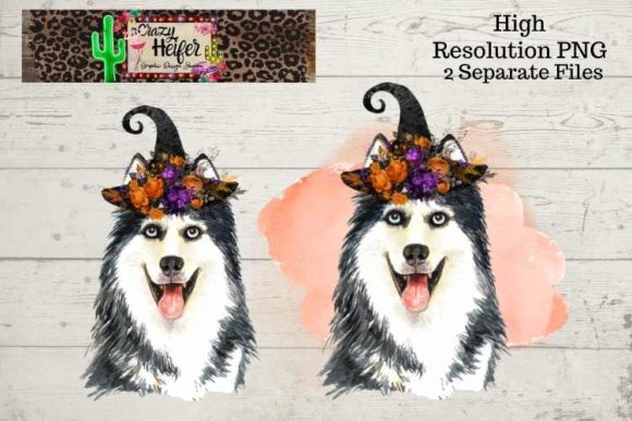 Huskie Halloween Witch PNG & Illustrations