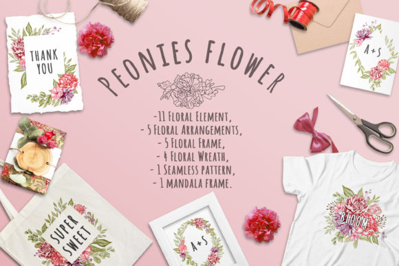 Peonies Floral Set Illustration Review