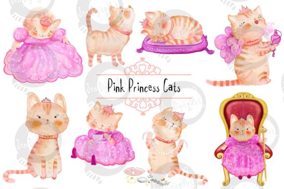 Pink Princess Cats Illustrations Review