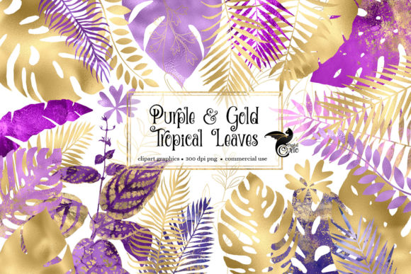 Purple and Gold Tropical Leaves Clipart Review