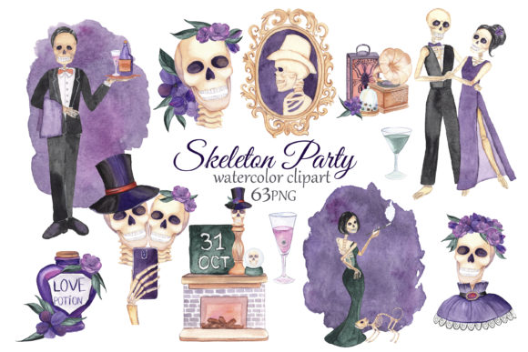 Skeleton Clipart Halloween Party Illustrations