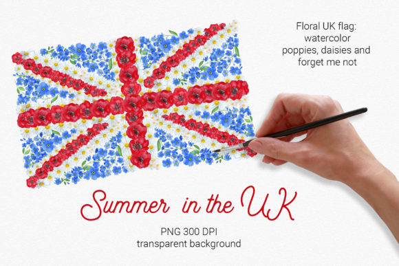Summer in the UK. Floral Union Flag Clip Illustrations