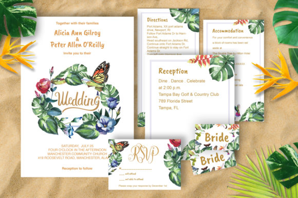 Tropical Wedding Invitation DiY Illustrations